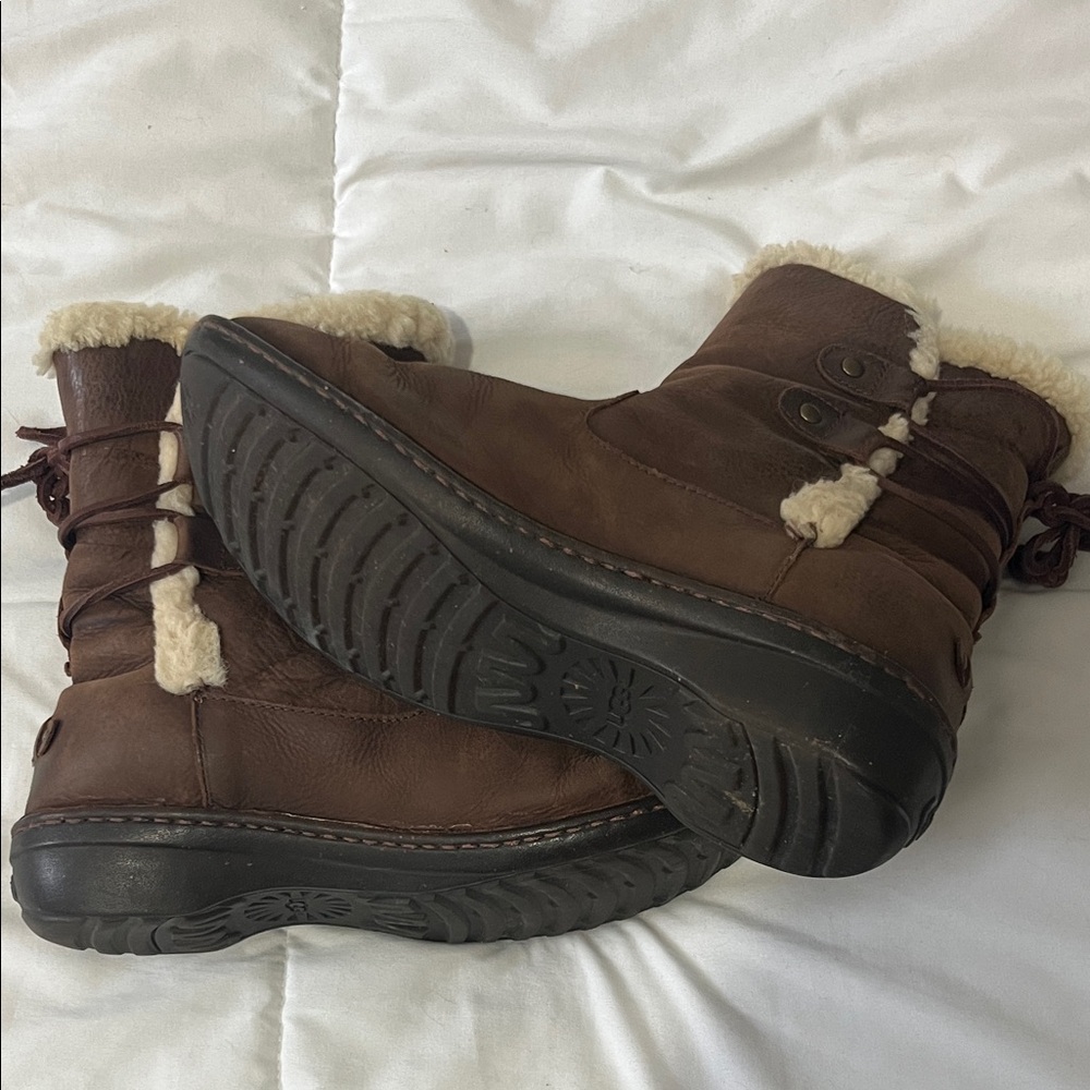 UGG Brown Ankle Boots with Cream Trim